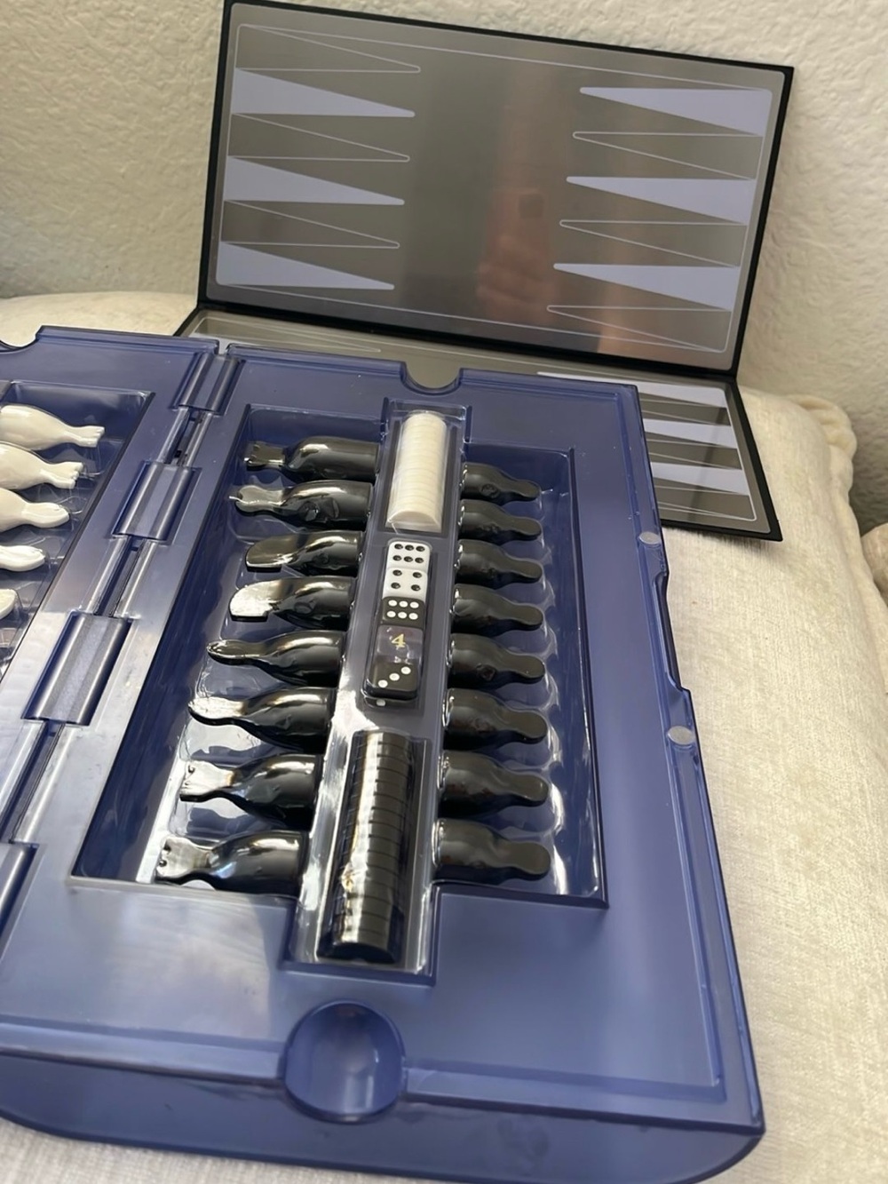 Portable Chess Set with White Plastic Pieces and Metallic-Accent Board - Picture 3 of 5